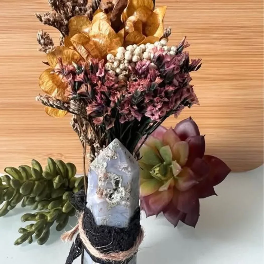 Handmade Crystal Flower Bouquet – Spiritual Home Décor & Gift Moss Agate Point